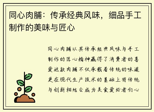 同心肉脯：传承经典风味，细品手工制作的美味与匠心